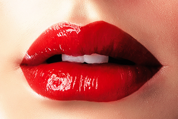 Red Female Lips Close-up